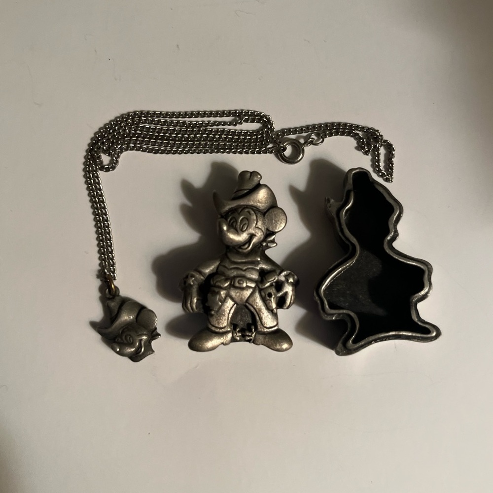 Disney Mickey Mouse Sheriff Pewter Broach Pin, Necklace & ONE Star Earring -READ